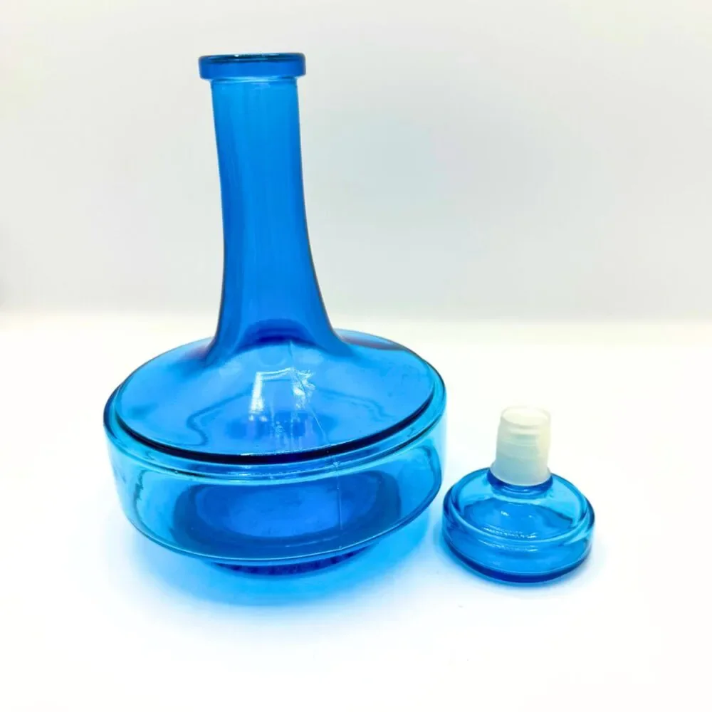 Vintage Belgium Cobalt Blue Glass Decanter Mid Century Modern Barware MCM Bottle